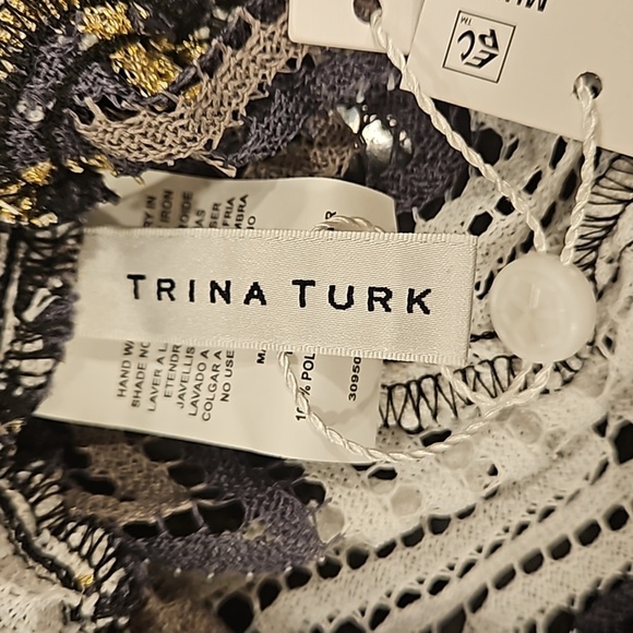 💕TRINA TURK💕 Drift Side Slit Crochet Lace Pant ~ Chevron Print XS NWT - Picture 14 of 15